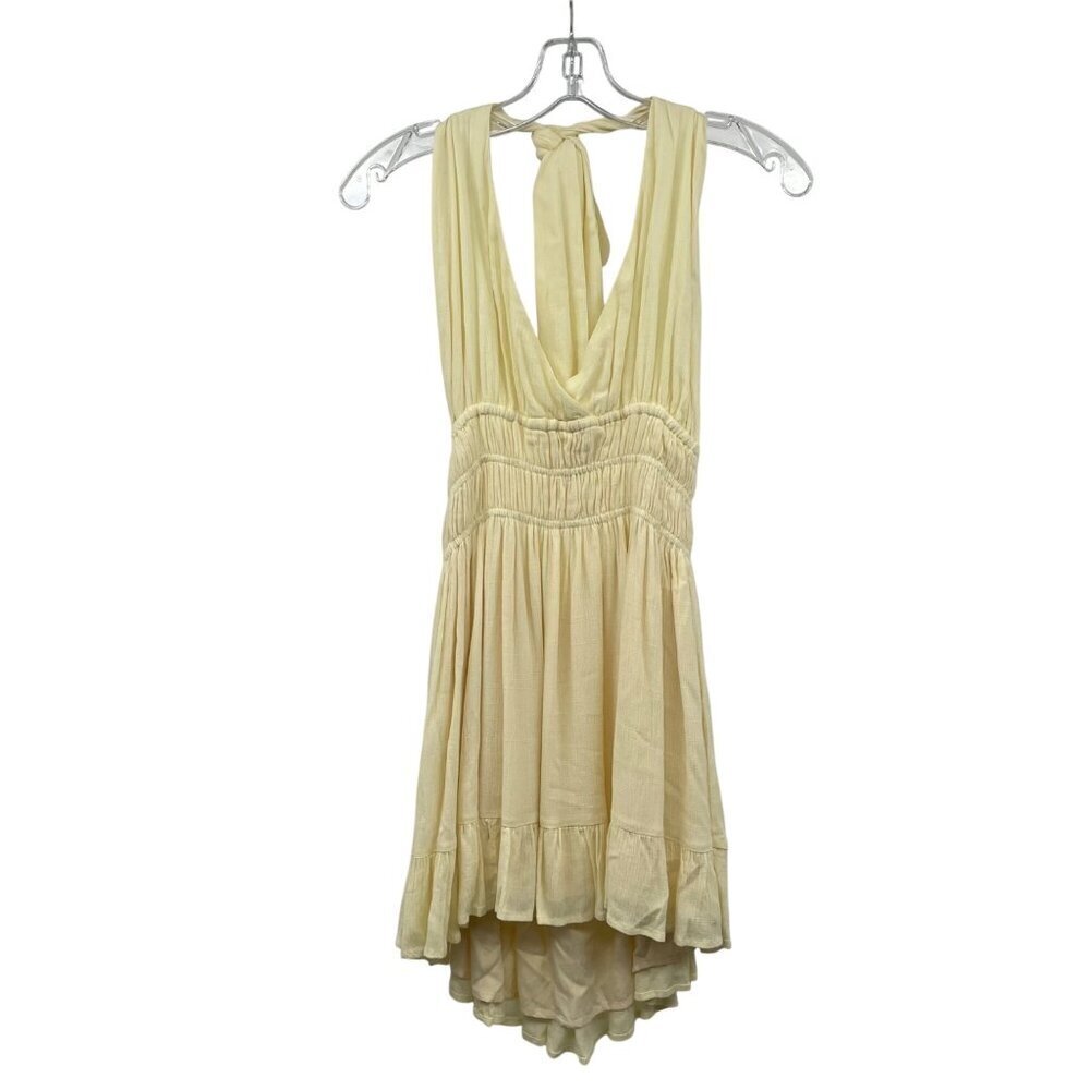 Shop Neighbor Halter Hi Low Dress Open Back Light Yellow Size Small